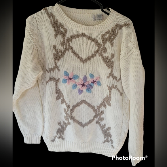 Women's vintage Small knit floral sweater - Picture 1 of 3